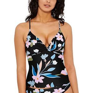 Hula Honey Swimwear Junior Floral Plunge Takini Top Black XS